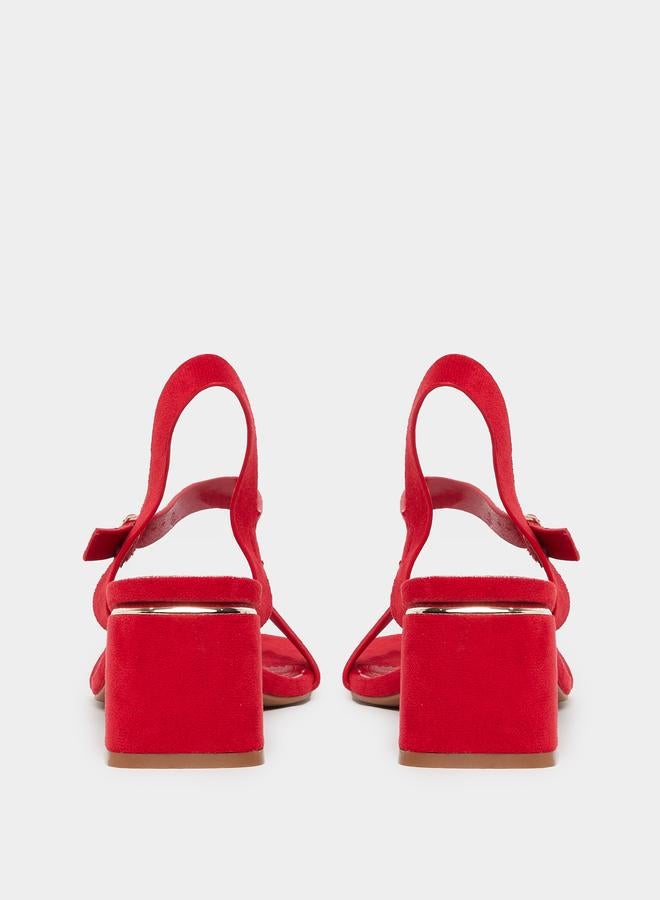 Styli Red Suede Block Heel Sandals - Image 4